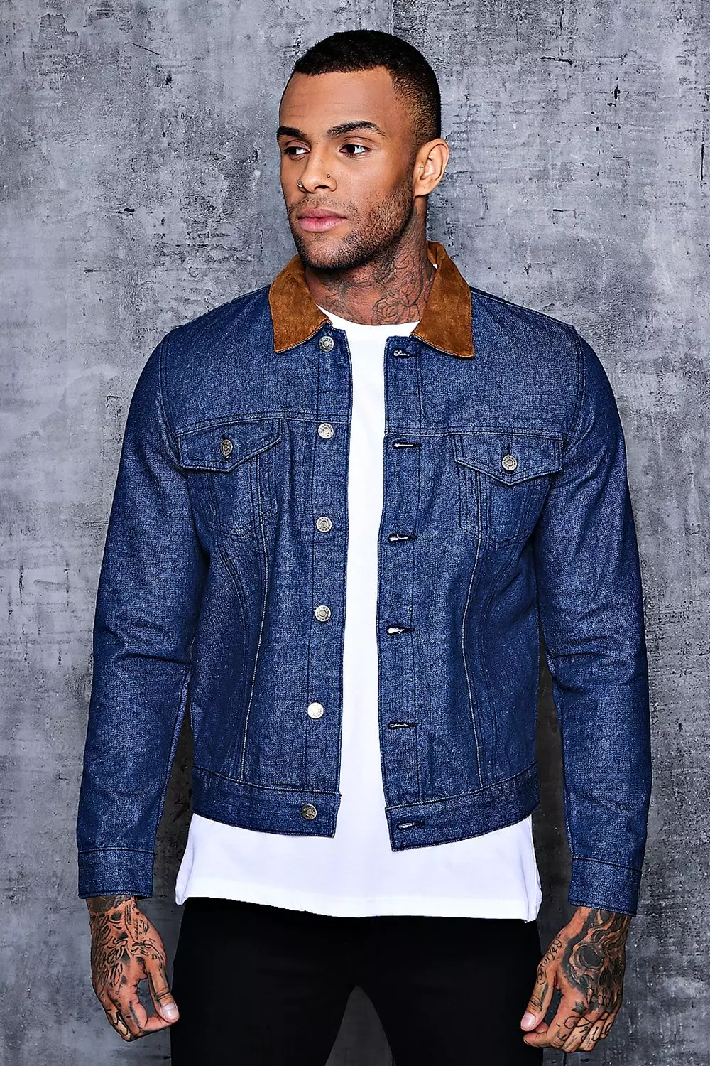 Denim jacket best sale suede collar